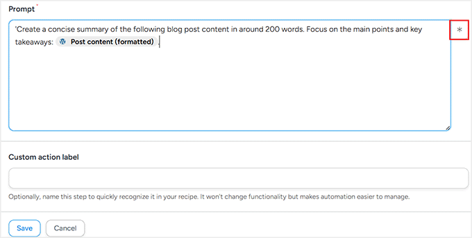 Create a prompt for generating post summary in Uncanny Automator