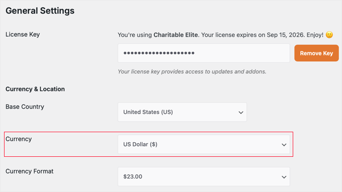 WP Charitable Location & Currency Settings WP Charitable Location & Currency Settings