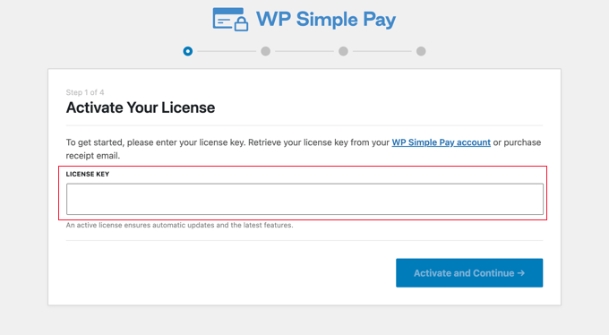 WP Simple Pay Wizard Enter License Key WP Simple Pay Wizard Enter License Key