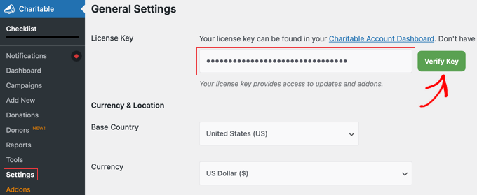 Entering Your WP Charitable License Key Entering Your WP Charitable License Key
