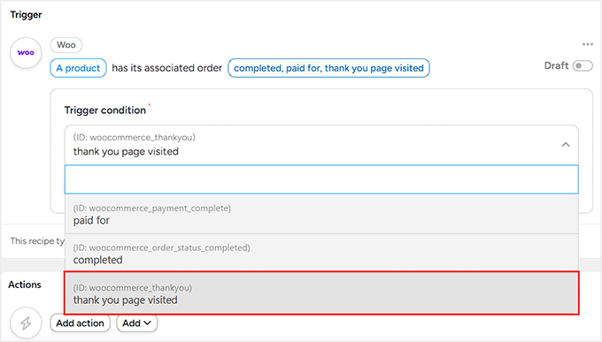 Select thank you page visited as trigger condition Select thank you page visited as trigger condition