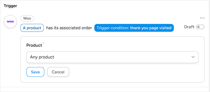 Choose the products that will trigger the recipe Choose the products that will trigger the recipe