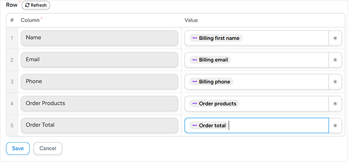 Preview of mapped fields Preview of mapped fields