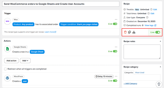 Save recipe in Uncanny Automator Save recipe in Uncanny Automator