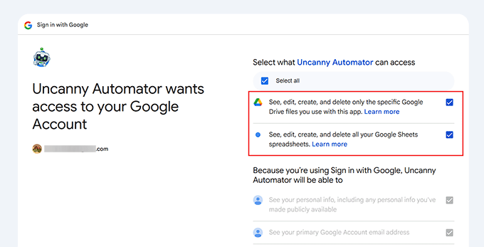 Choose actions that you are giving Uncanny permissions for Choose actions that you are giving Uncanny permissions for