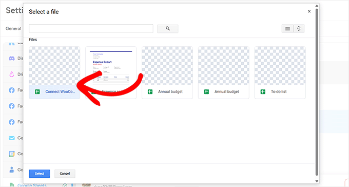 Choose the spreadsheet you created for your store Choose the spreadsheet you created for your store
