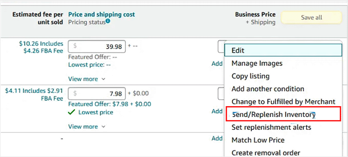 Click the Send/Replenish Inventory button Click the Send/Replenish Inventory button
