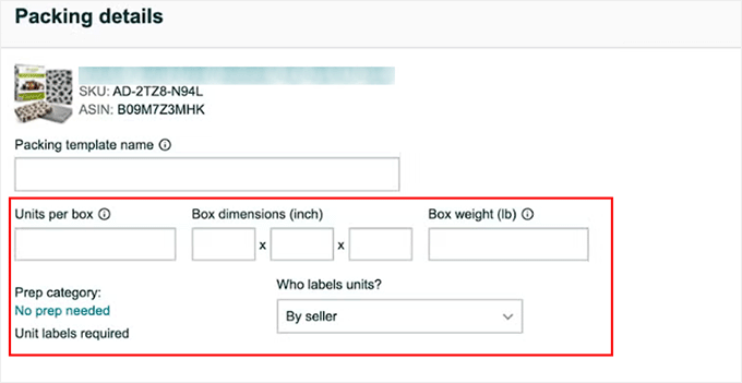 Configure packing details Configure packing details
