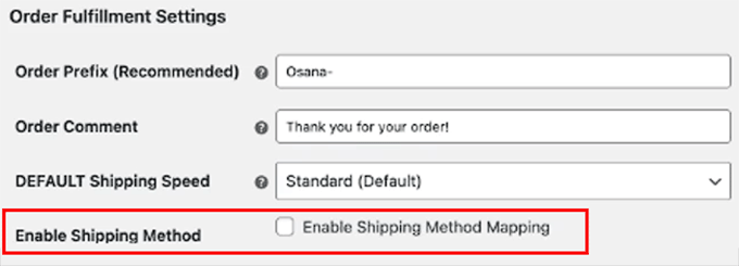 Enable shipping method mapping Enable shipping method mapping