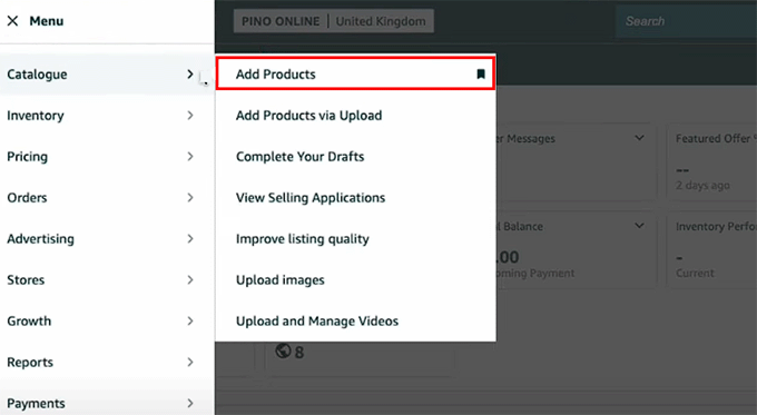 Visit the Add Products page on the seller account dashboard Visit the Add Products page on the seller account dashboard