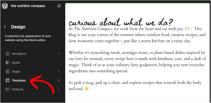 Switching to the Templates tab Switching to the Templates tab