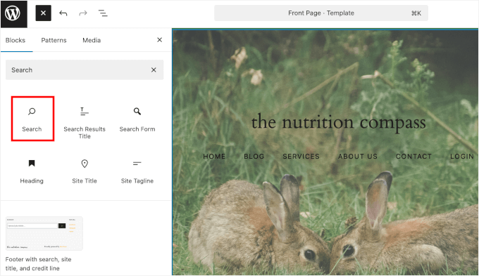Adding the Search block in FSE Adding the Search block in FSE