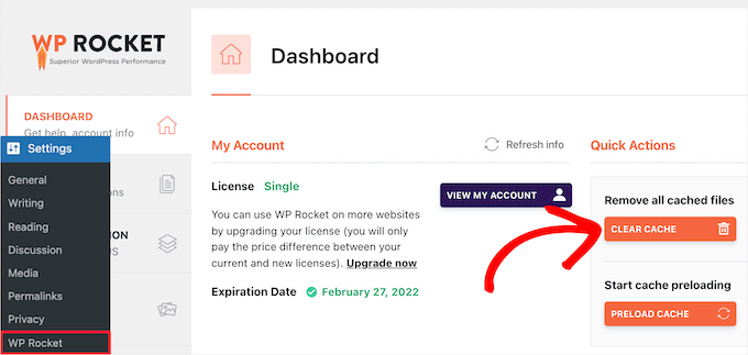 Clear WP Rocket cache Clear WP Rocket cache