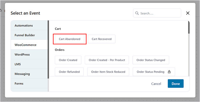 Choose cart abandoned option as trigger Choose cart abandoned option as trigger