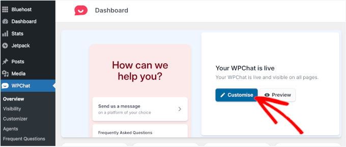 The Customise button on the Overview panel