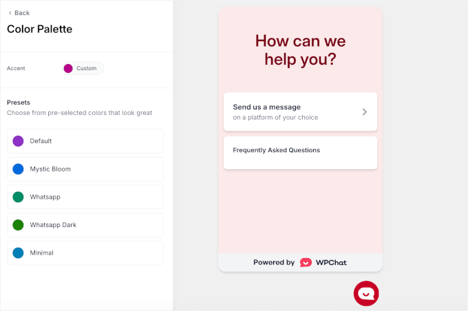 Choosing a theme for the click-to-chat button
