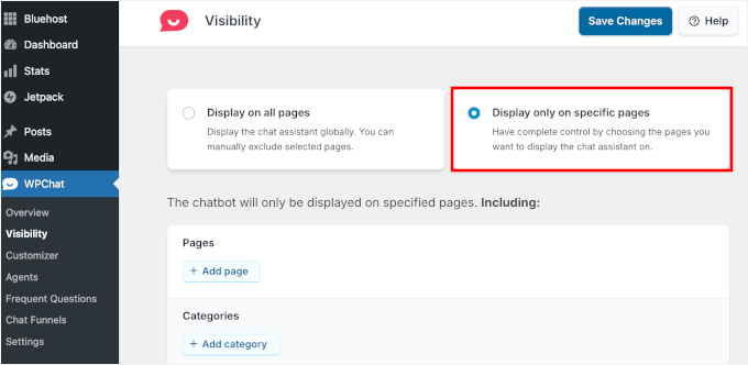 Displaying click-to-chat button on specific pages