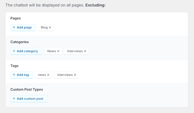 Adding pages, categories, tags, and custom post types to exclude