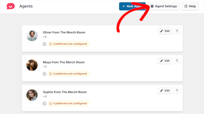 The Agent Settings button in WPChat