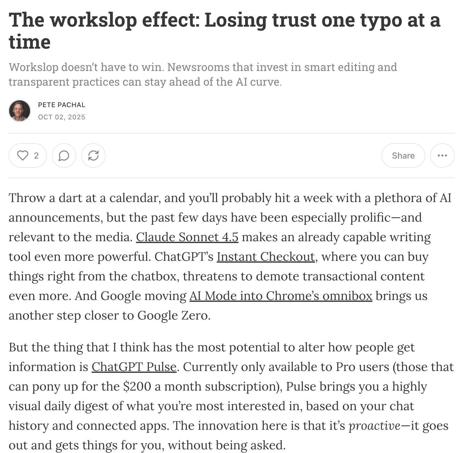 Example of an Media Copilot newsletter