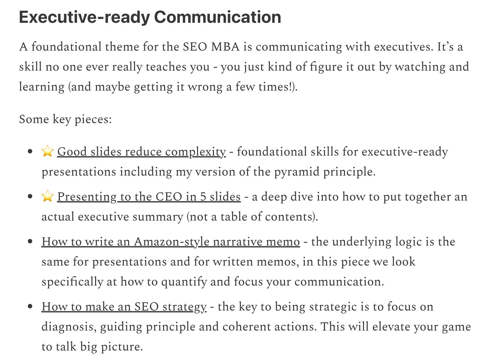 Example of an SEO MBA newsletter