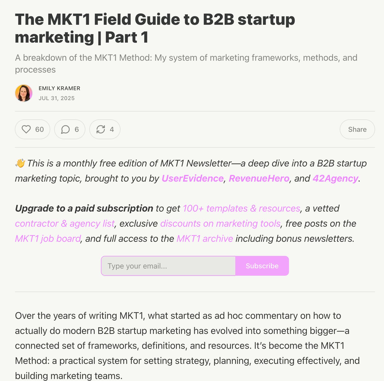 Example of an MKT1 newsletter