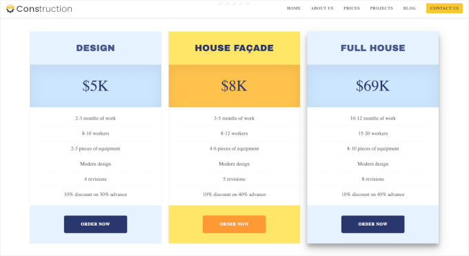 OceanWP's pricing table