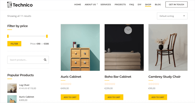 Techinco's ready-made shop page