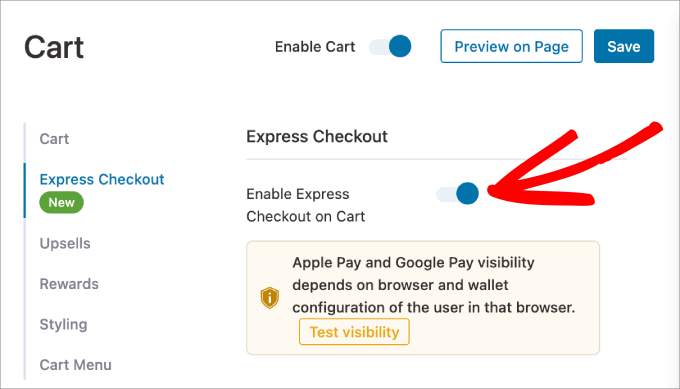 enable express checkout on cart enable express checkout on cart