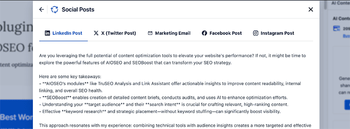 Generating social content using AIOSEO's AI content generator Generating social content using AIOSEO's AI content generator