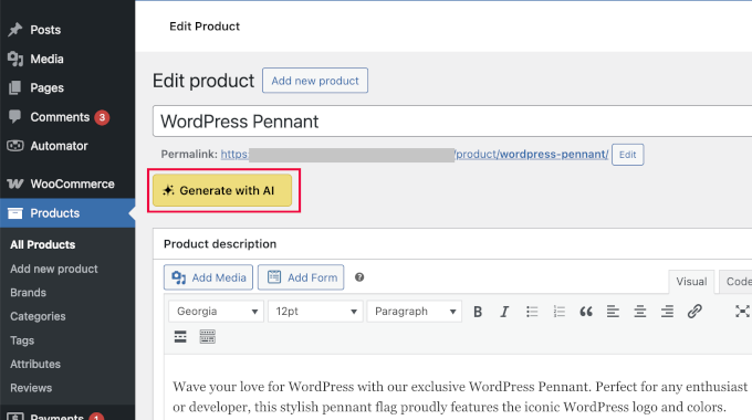 Generate WooCommerce product description with AI Generate WooCommerce product description with AI