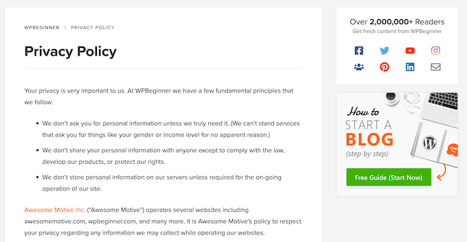 An example of a compliant privacy policy 