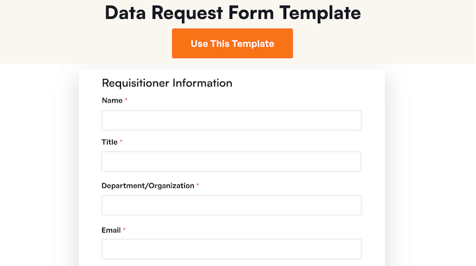 A ready-made data request template, provided by WPForms 
