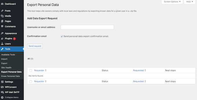 How to export or delete user data using the built-in WordPress tools