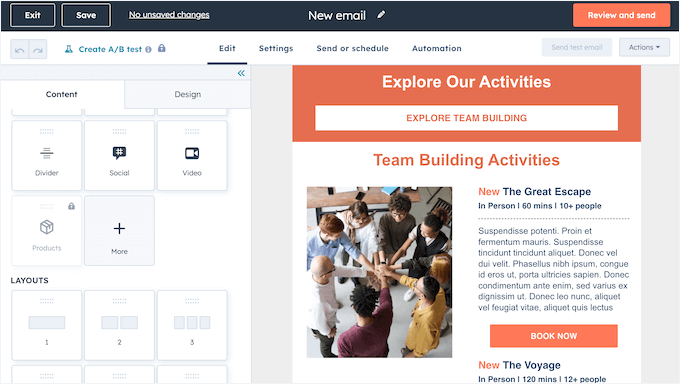 HubSpot's email editor
