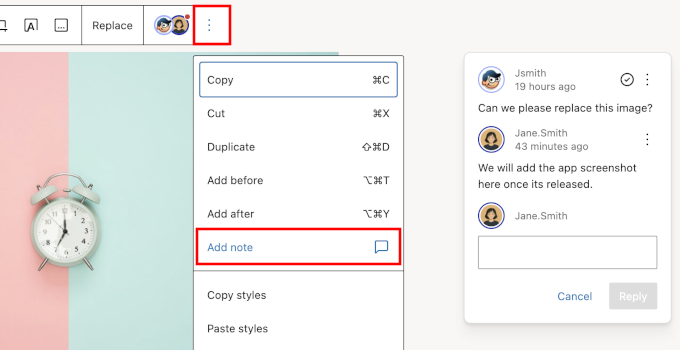 Add Note to Block Adding a note to a specific block in the WordPress editor