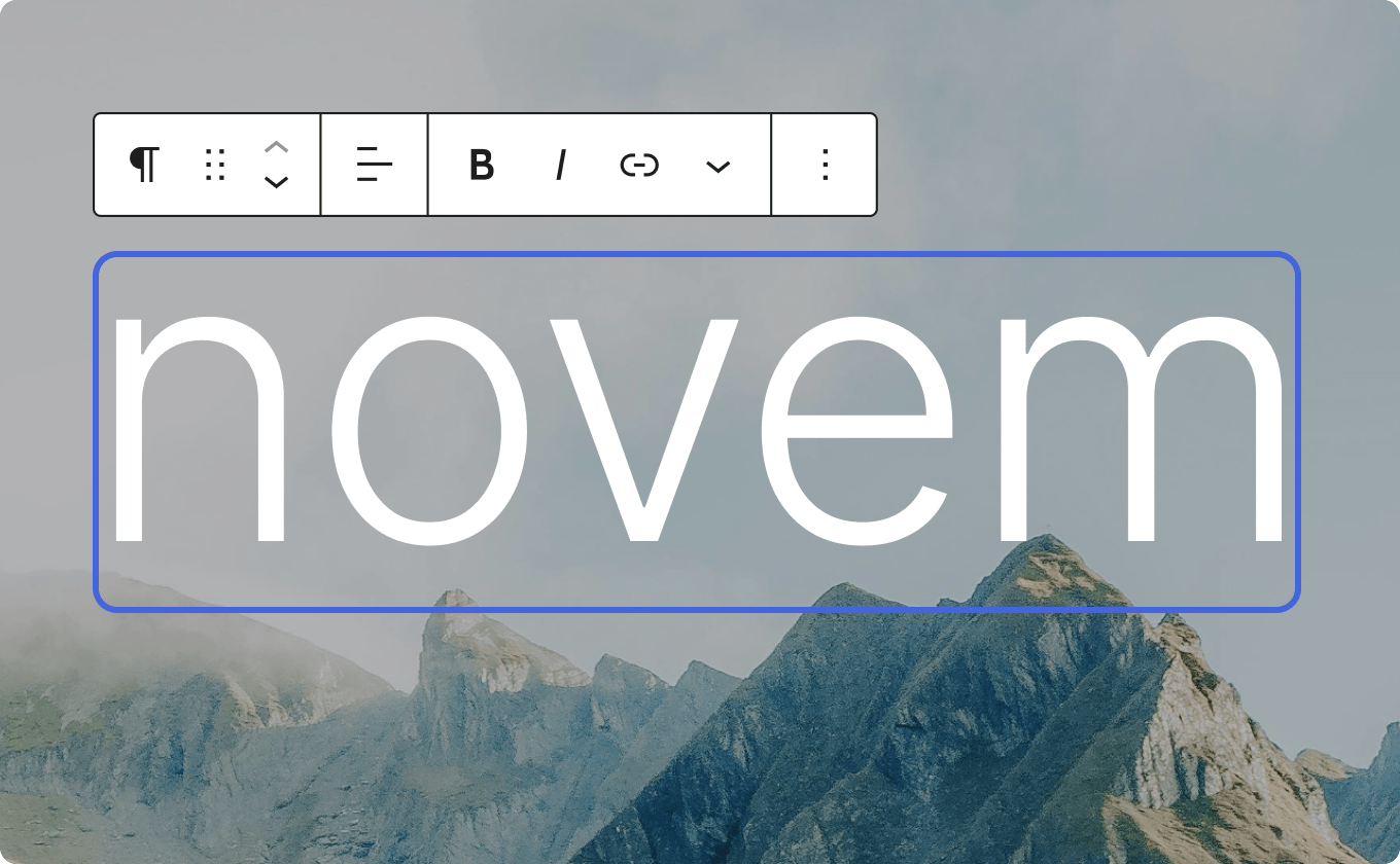"Novem" text selected and stretching across the interface.