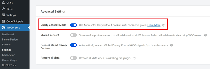 Clarity consent mode in WPConsent Clarity consent mode in WPConsent