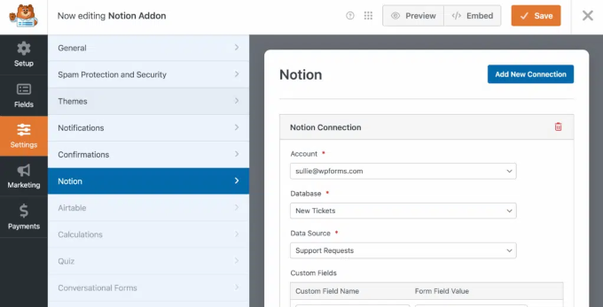 WPForms - Notion field mapping WPForms - Notion field mapping