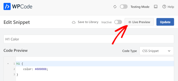 WPCode live CSS preview