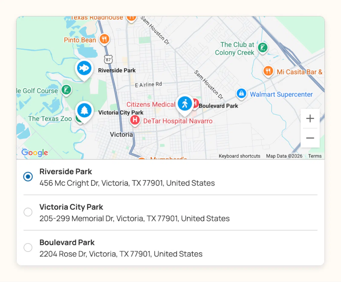 Users can select locations in the map field of the form Users can select locations in the map field of the form