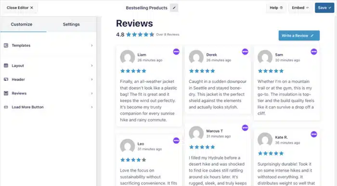 Configure reviews display Configure reviews display