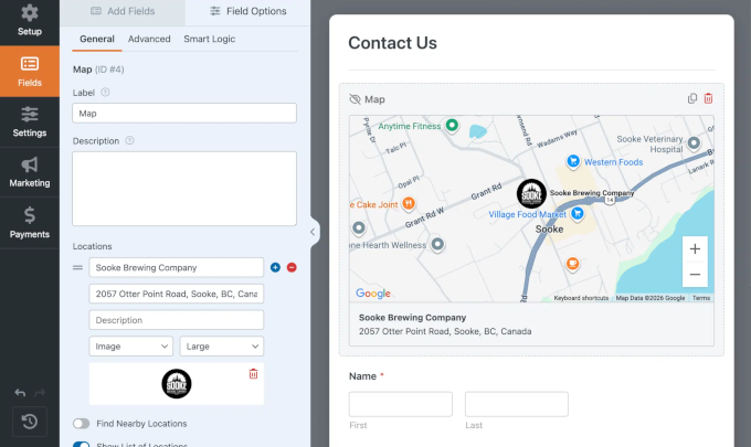 A contact form with the map field A contact form with the map field